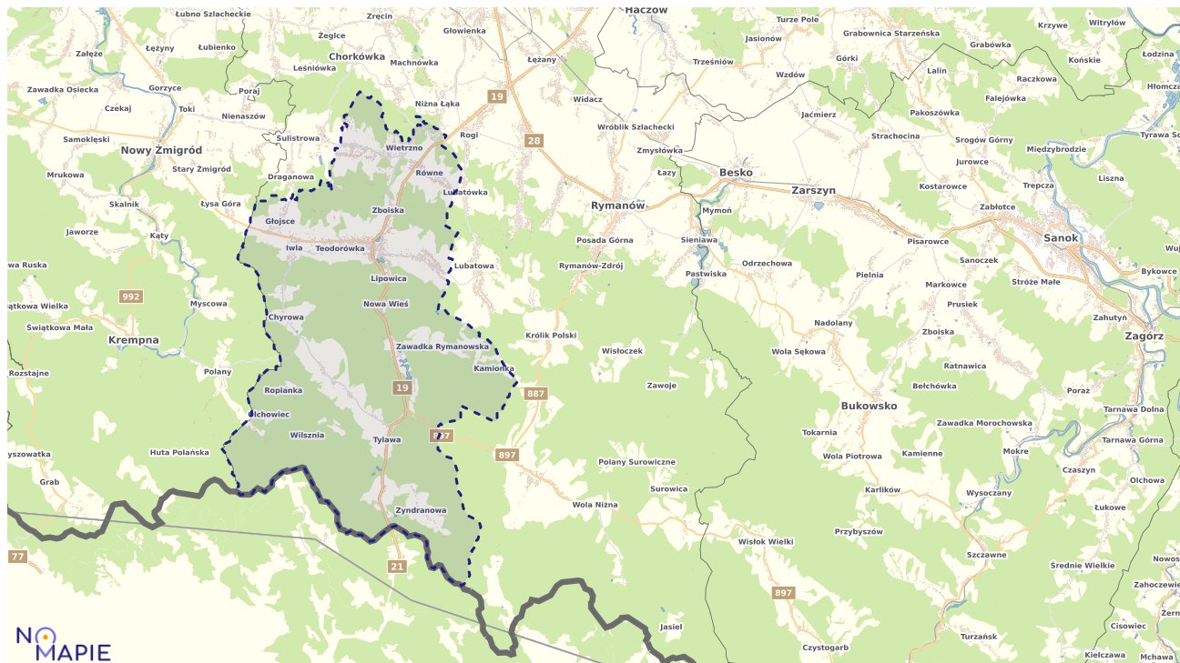 Mapa obszarów ochrony przyrody Dukli