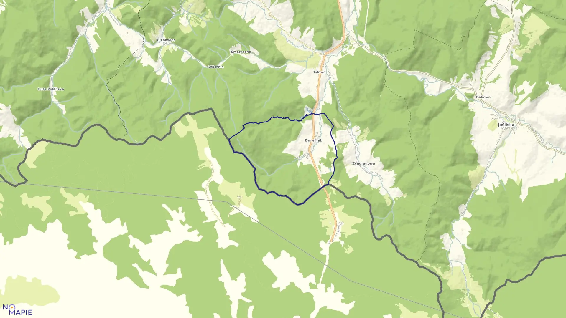 Mapa obrębu Barwinek w gminie Dukla