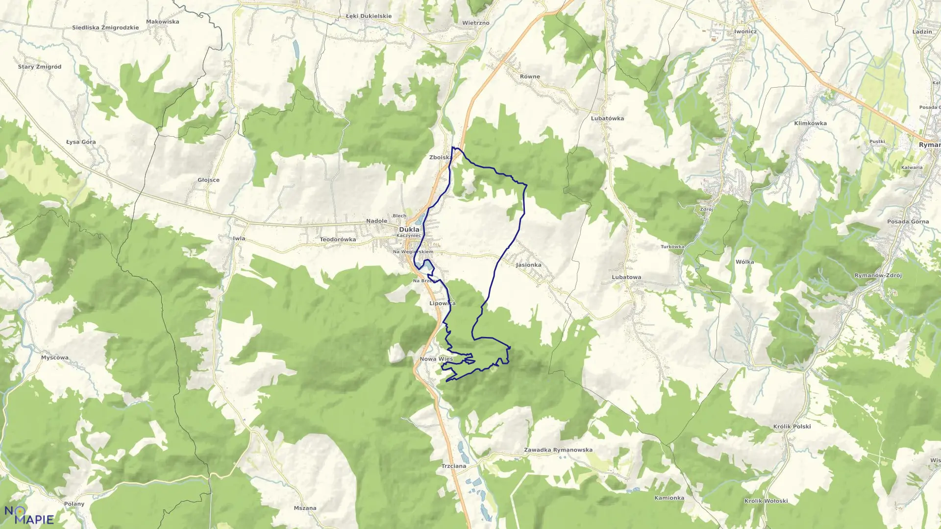 Mapa obrębu Cergowa w gminie Dukla