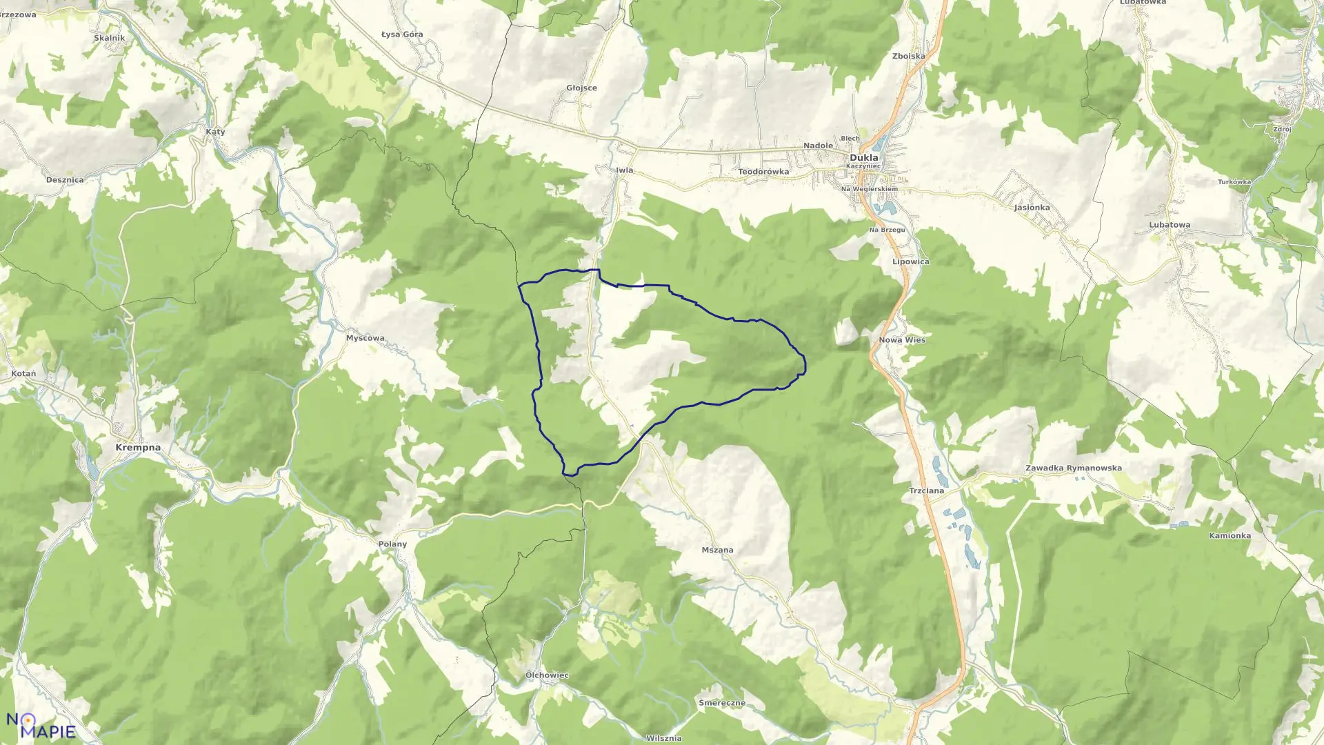 Mapa obrębu Chyrowa w gminie Dukla