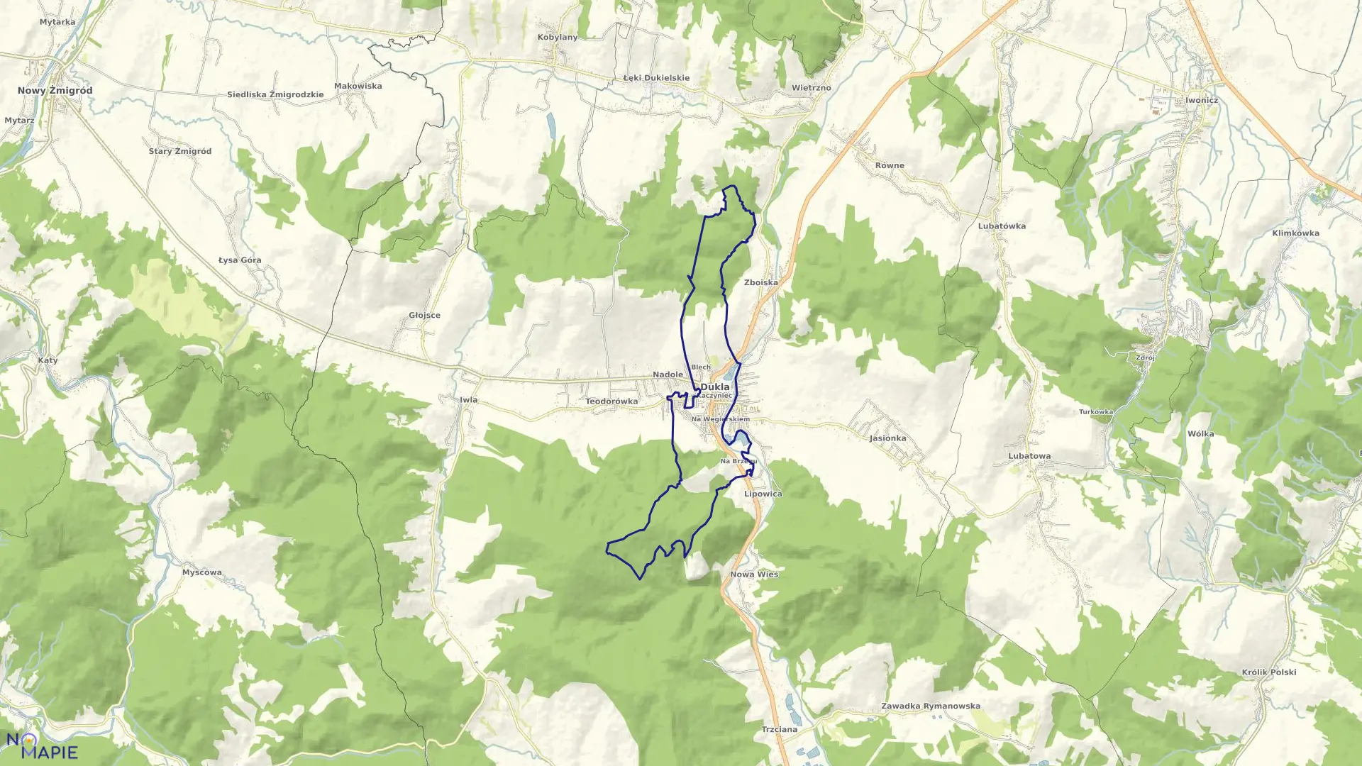 Mapa obrębu Dukla w gminie Dukla