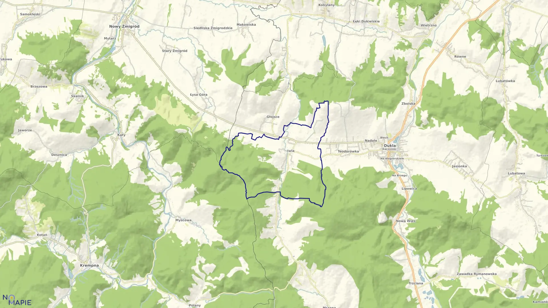 Mapa obrębu Iwla w gminie Dukla