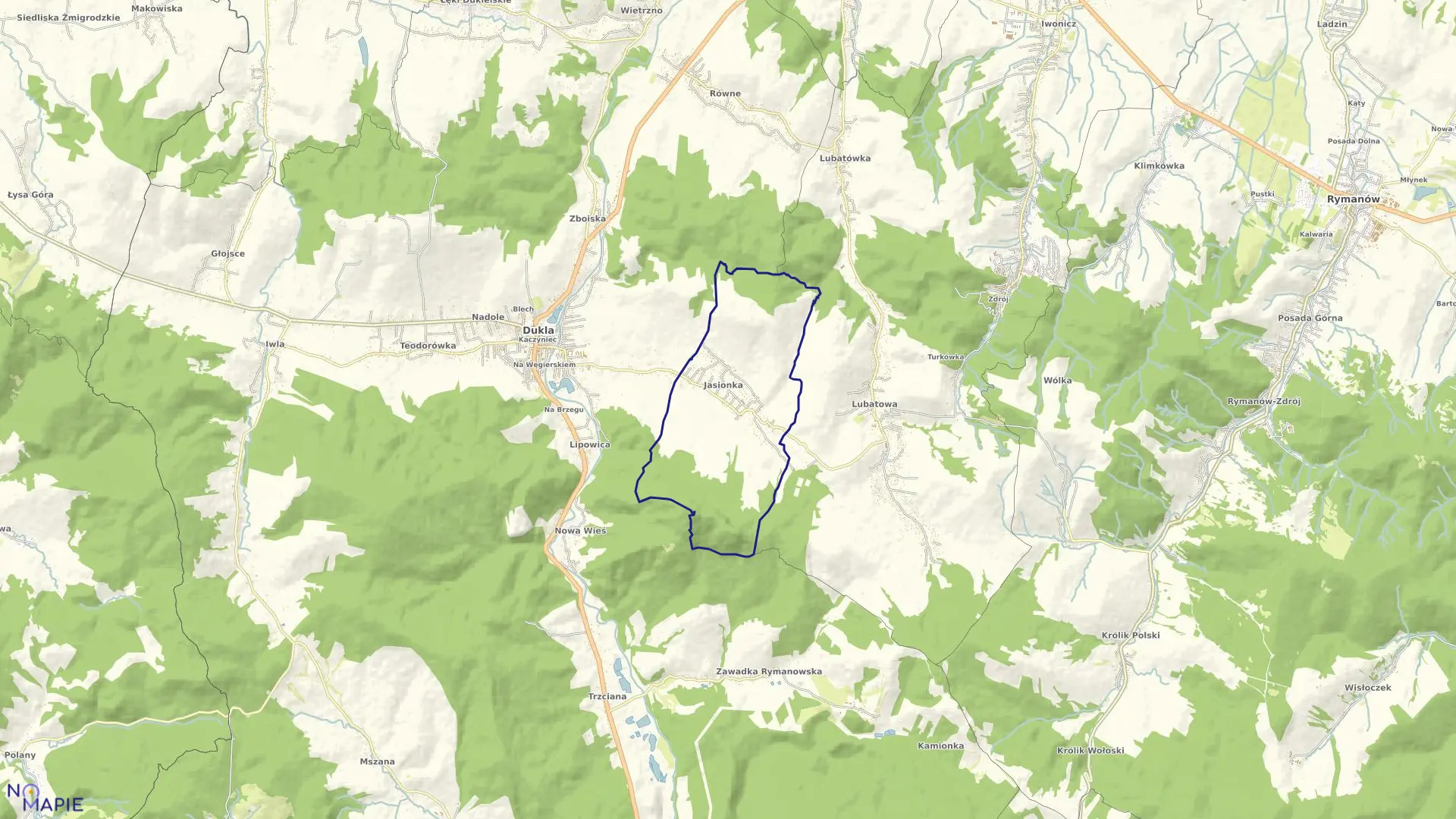 Mapa obrębu Jasionka w gminie Dukla