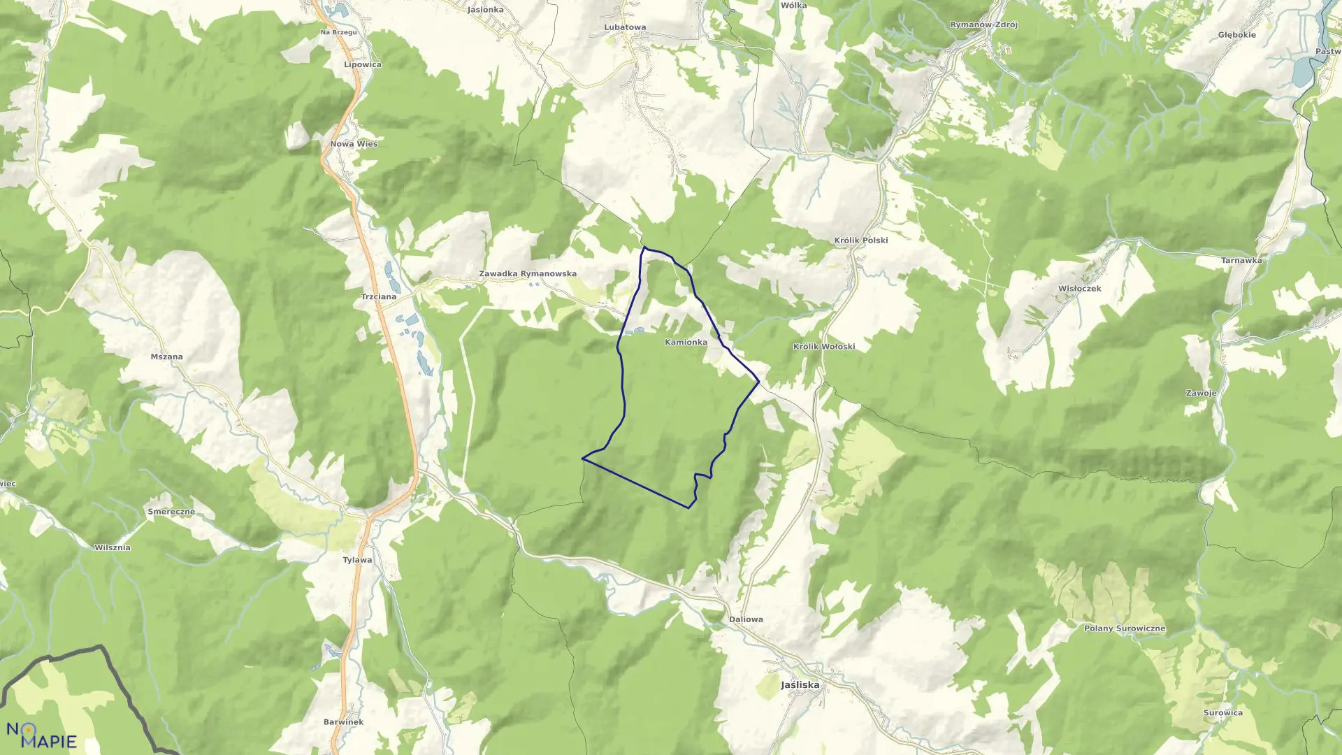 Mapa obrębu Kamionka w gminie Dukla