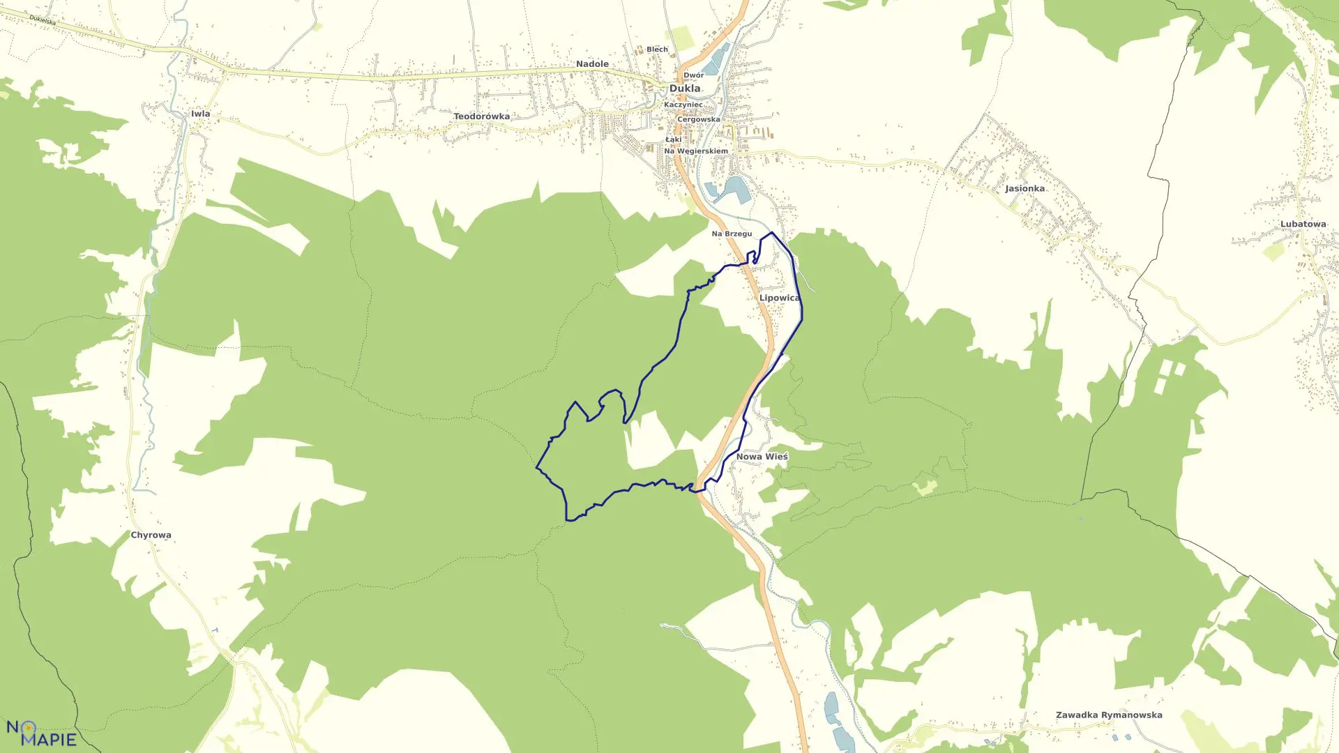 Mapa obrębu Lipowica w gminie Dukla