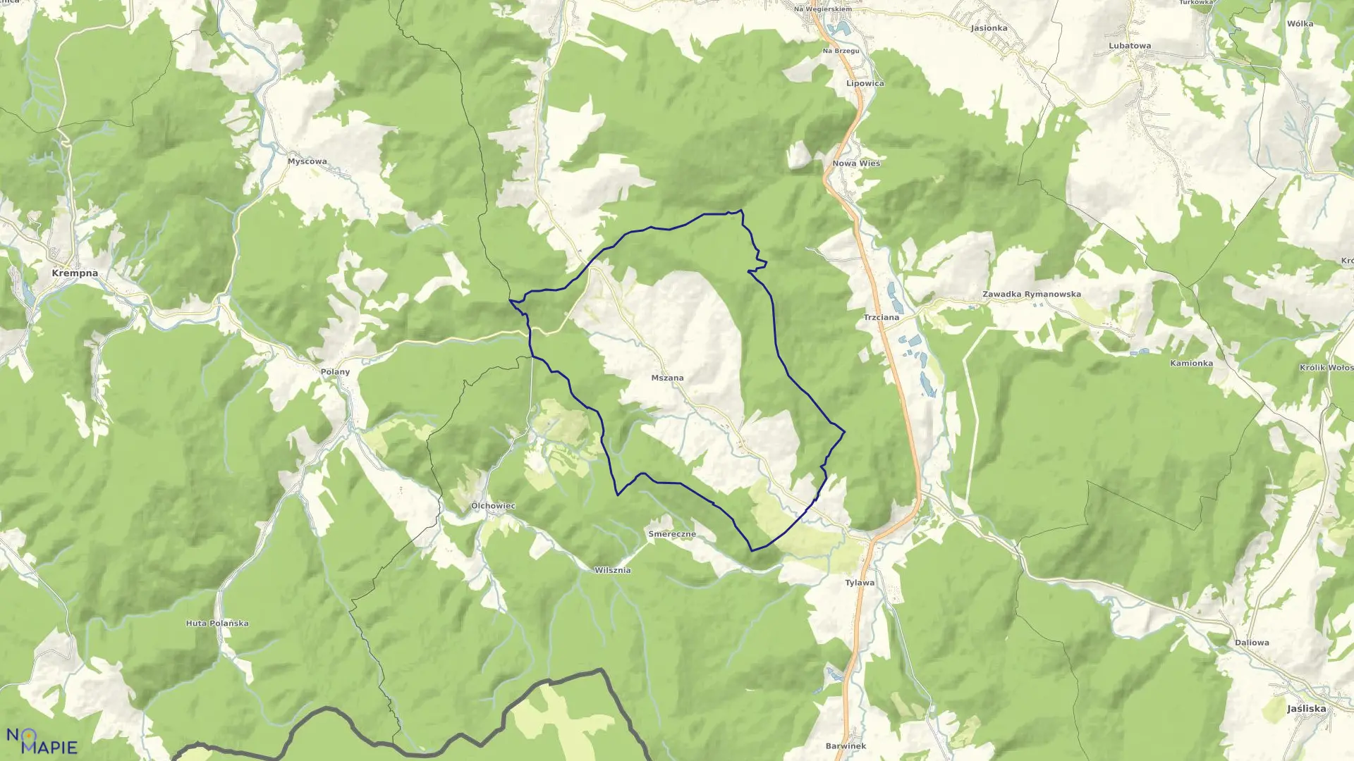 Mapa obrębu Mszana w gminie Dukla