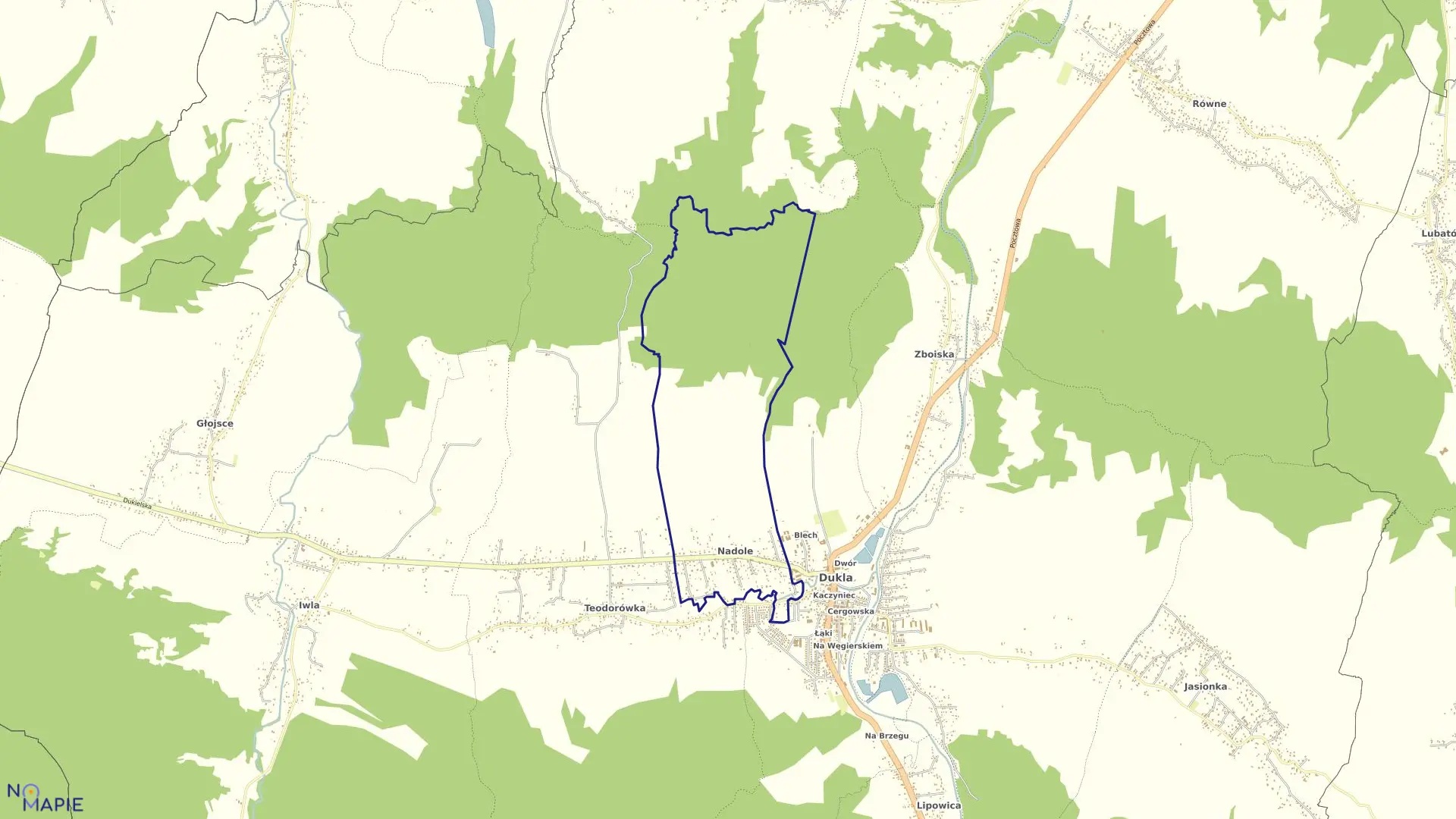 Mapa obrębu Nadole w gminie Dukla