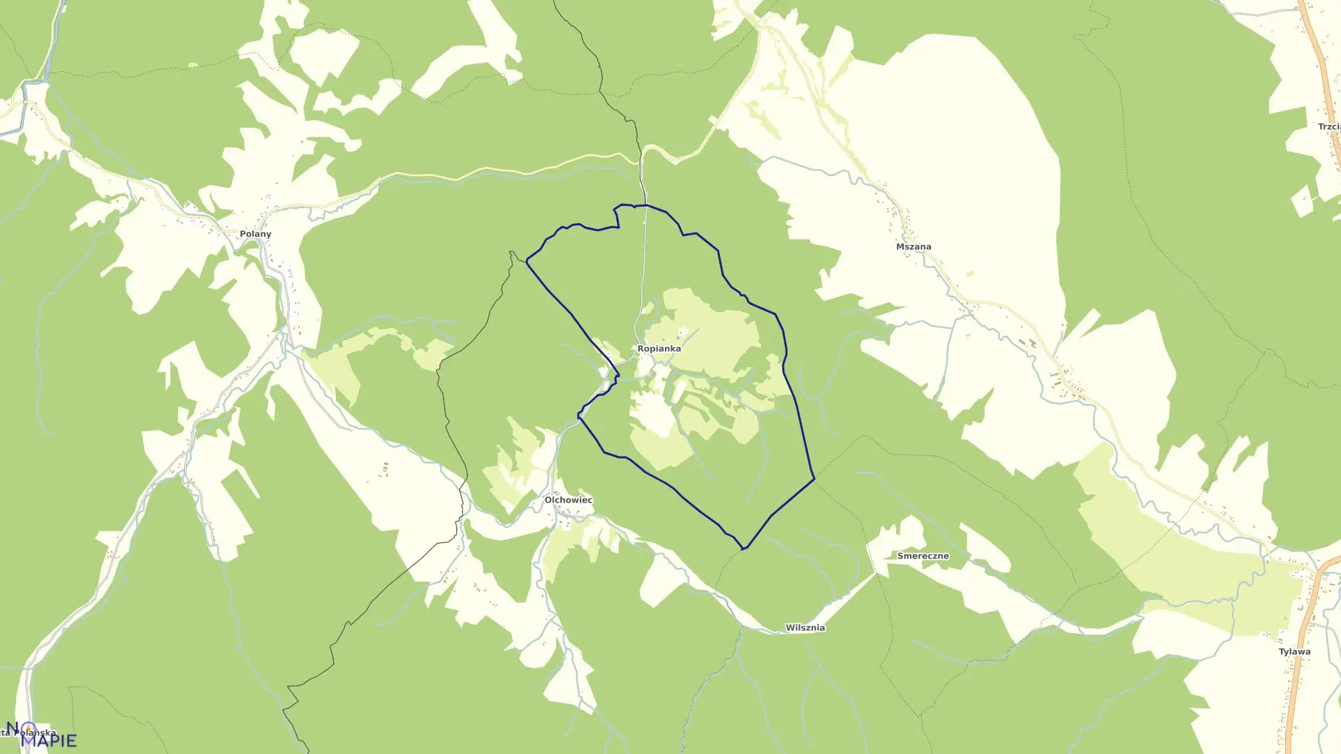 Mapa obrębu Ropianka w gminie Dukla