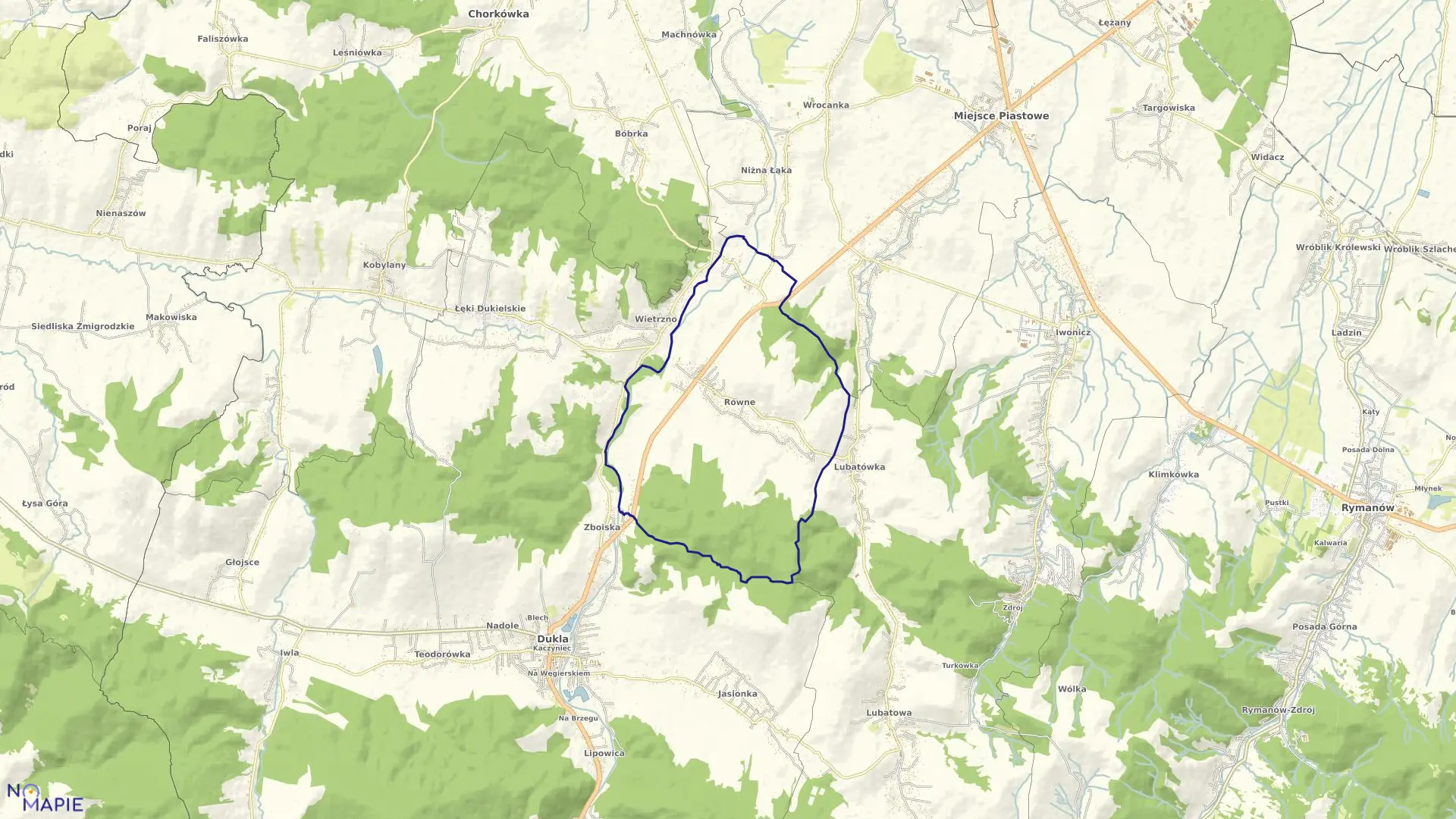 Mapa obrębu Równe w gminie Dukla