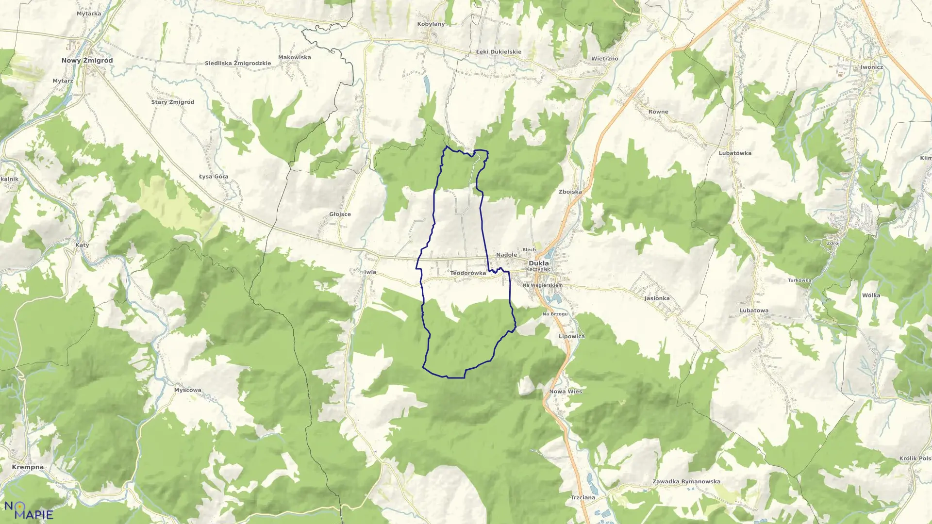 Mapa obrębu Teodorówka w gminie Dukla