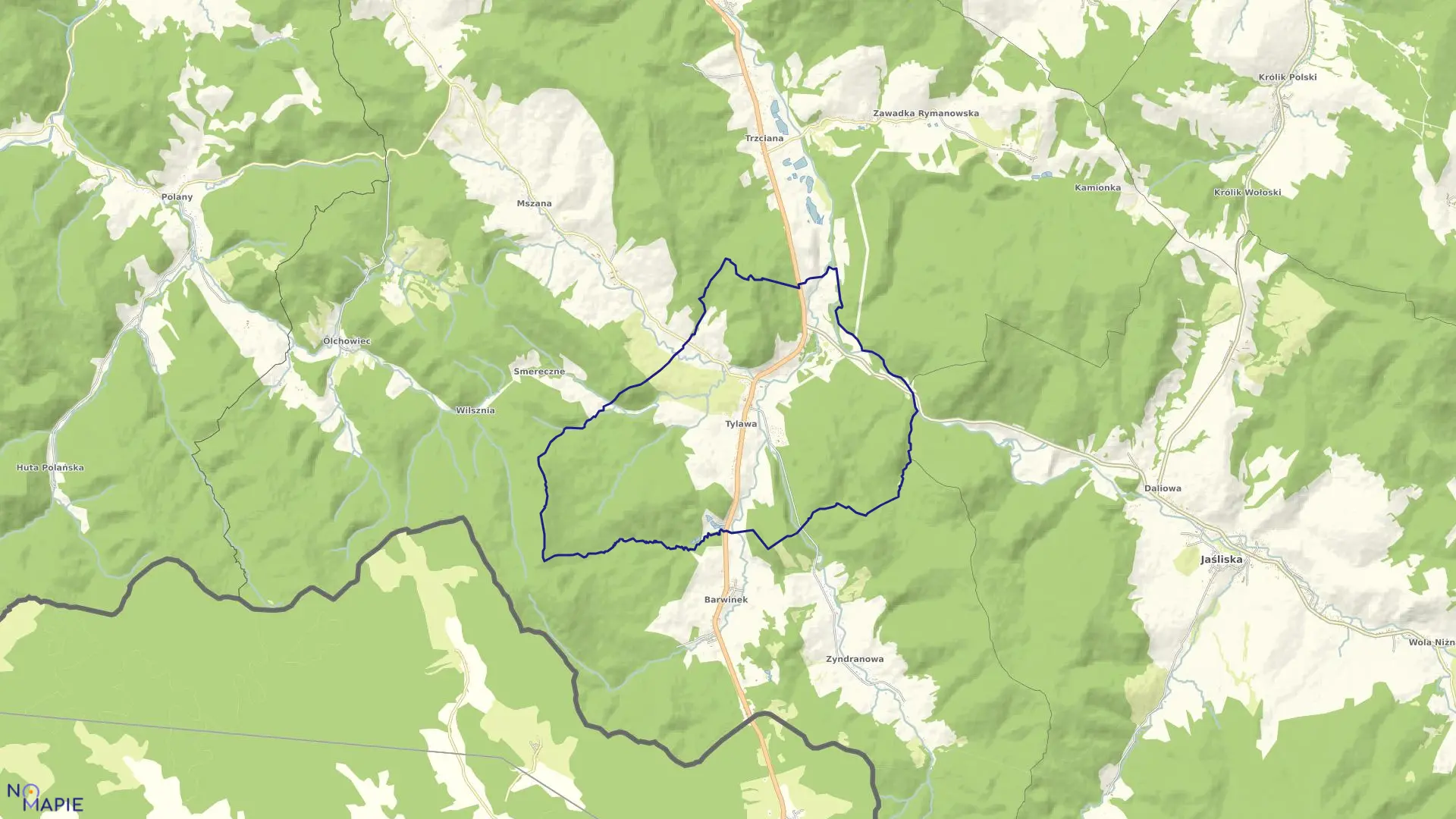 Mapa obrębu Tylawa w gminie Dukla