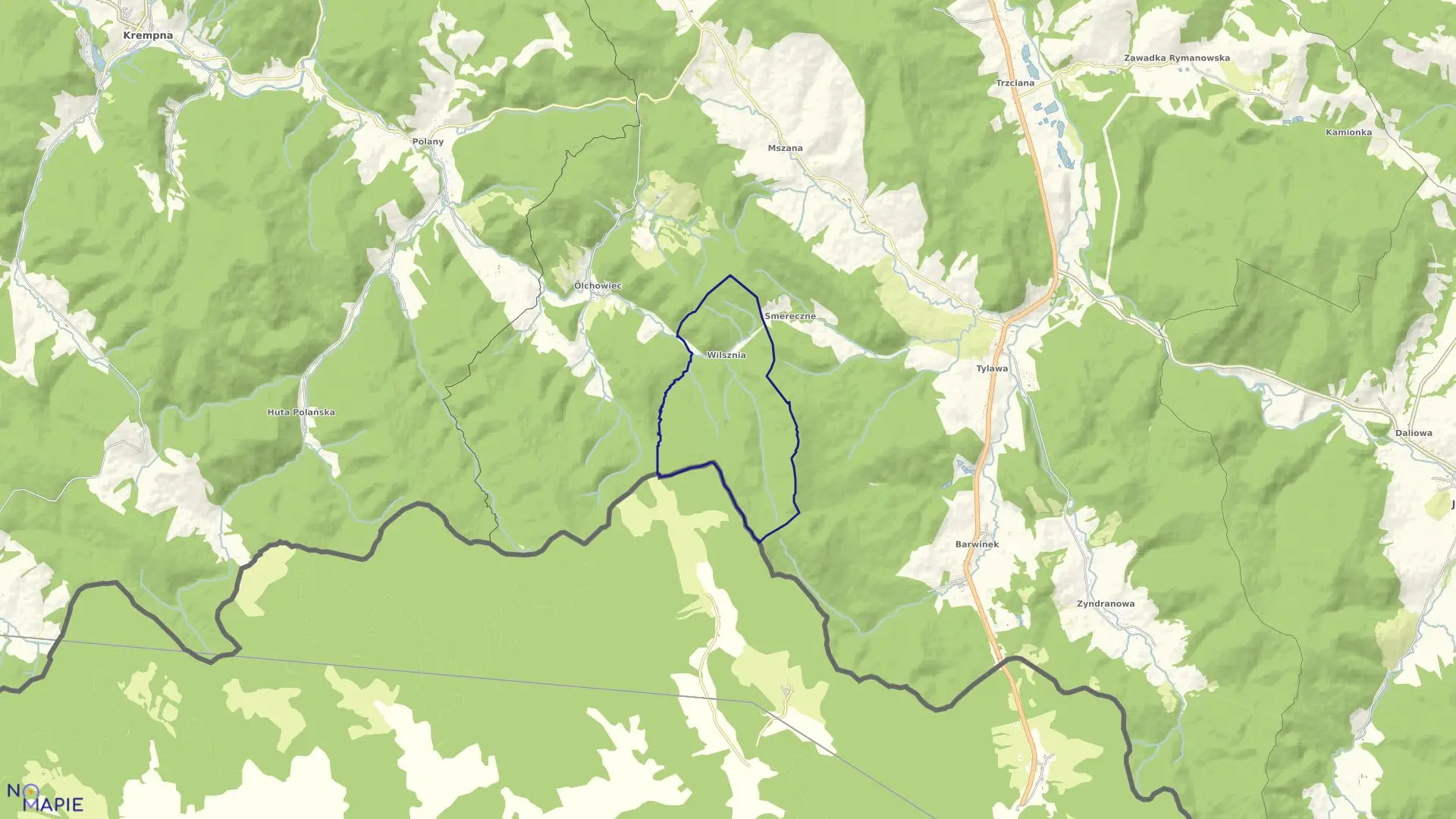 Mapa obrębu Wilsznia w gminie Dukla