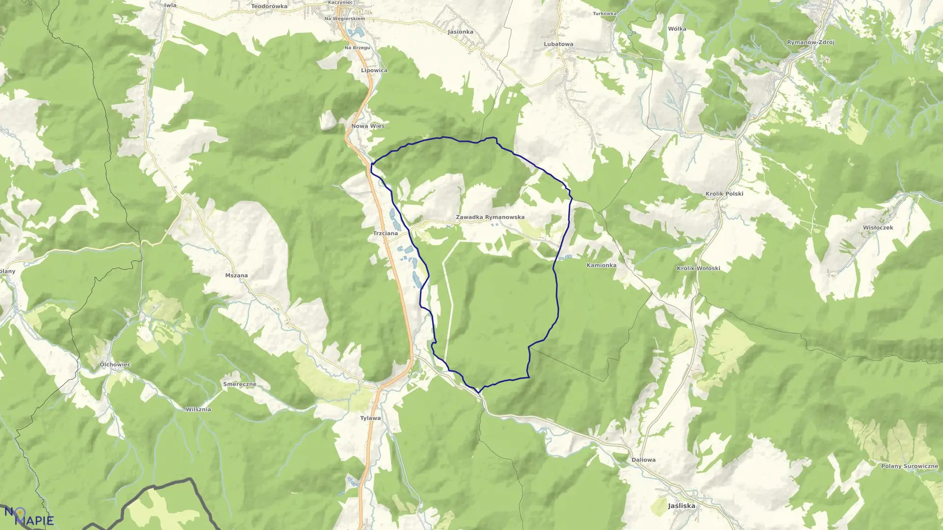 Mapa obrębu Zawadka Rymanowska w gminie Dukla