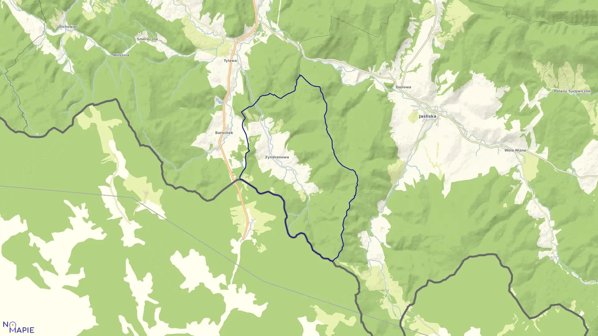 Mapa obrębu Zyndranowa w gminie Dukla